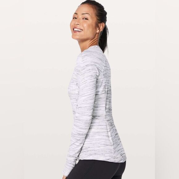 Lululemon Runderful Long Sleeve Space Dye Camo White Silver Spoon Size 8 - Picture 2 of 9